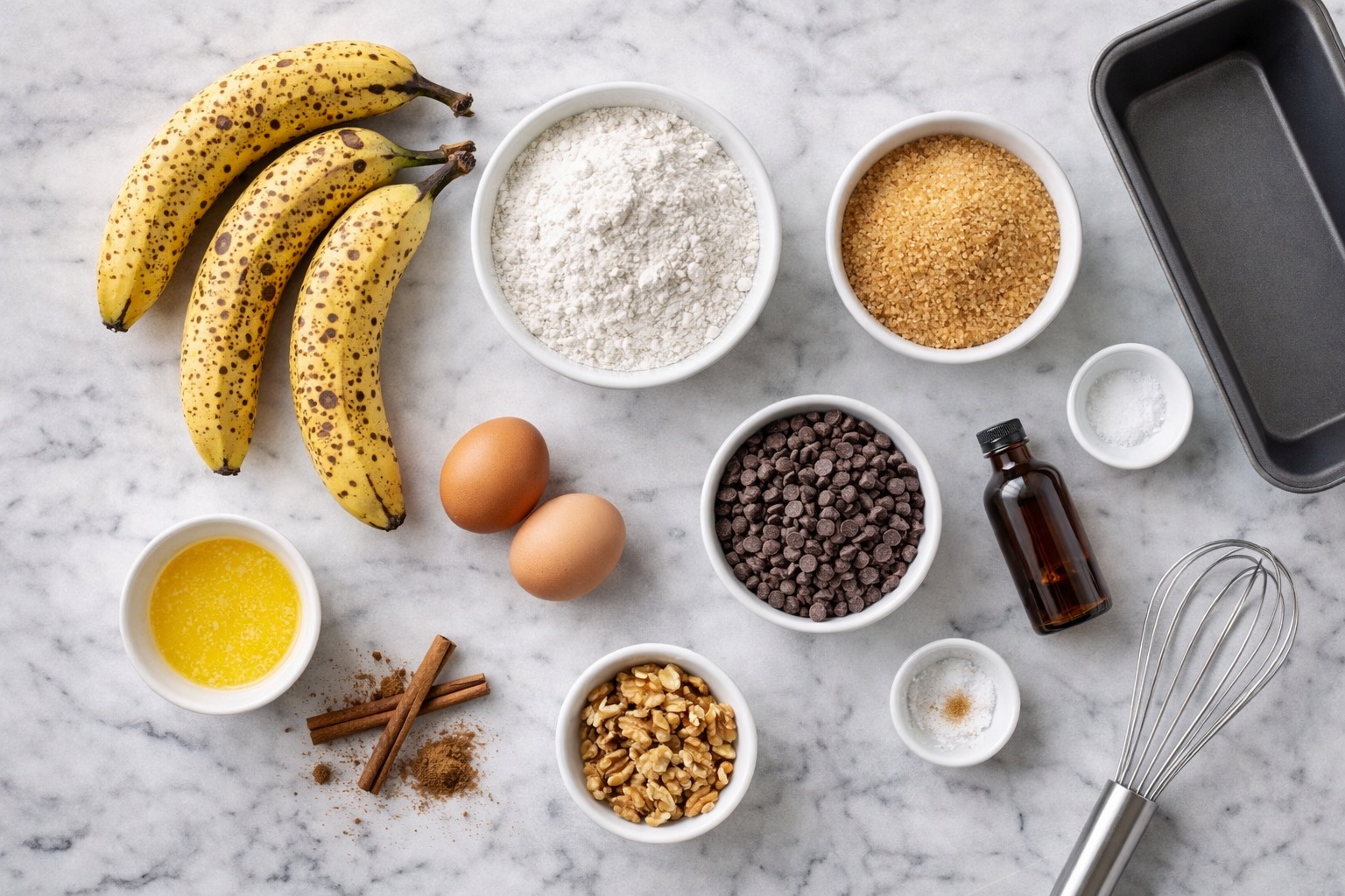 Tranches de banana bread moelleux avec pépites de chocolat noir