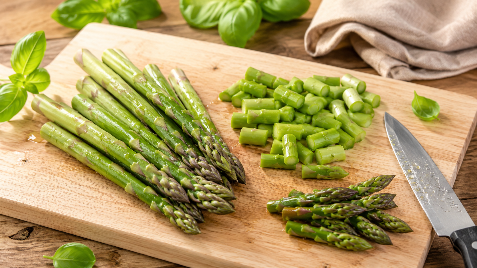 Asperges vertes fraîches préparées pour un risotto printanier